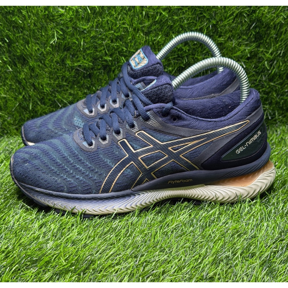 Asics Gel-Nimbus 22 Womens Running Shoes Navy Blue Gold 1012A587 Size 7